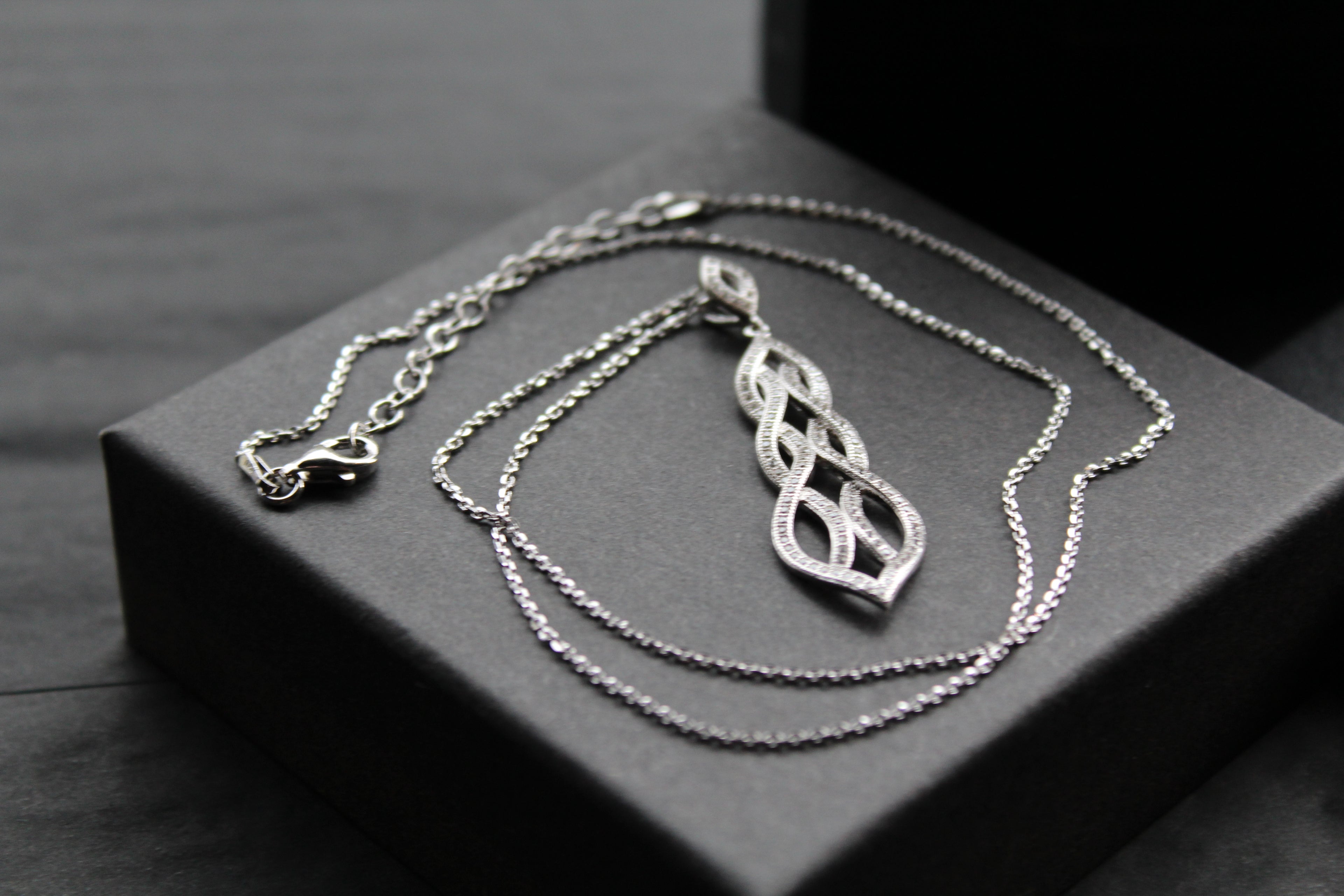 Silver & Clear Cubic Zirconia Lattice Teardrop with 16-18" Silver Chain