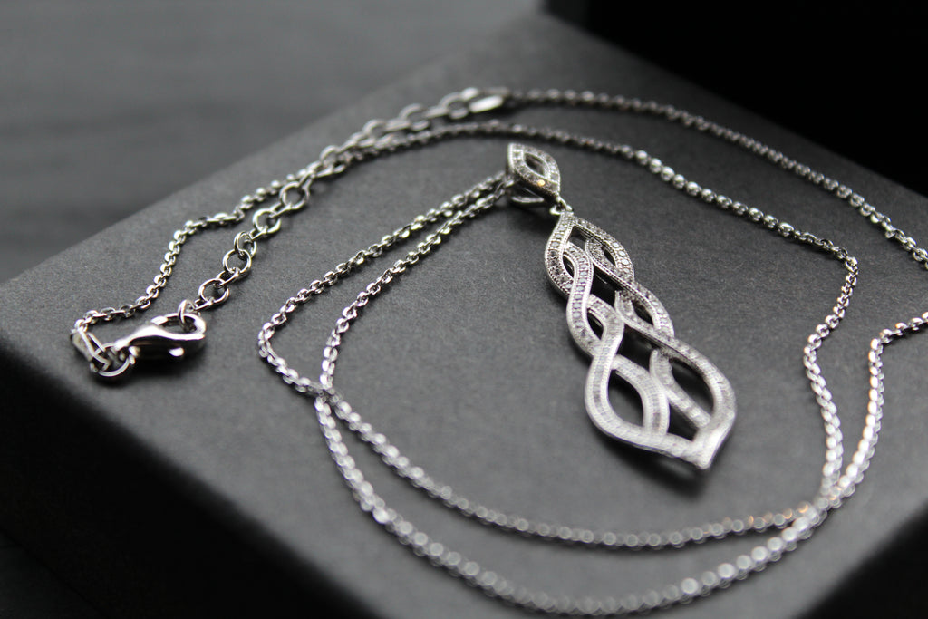 Silver & Clear Cubic Zirconia Lattice Teardrop with 16-18" Silver Chain