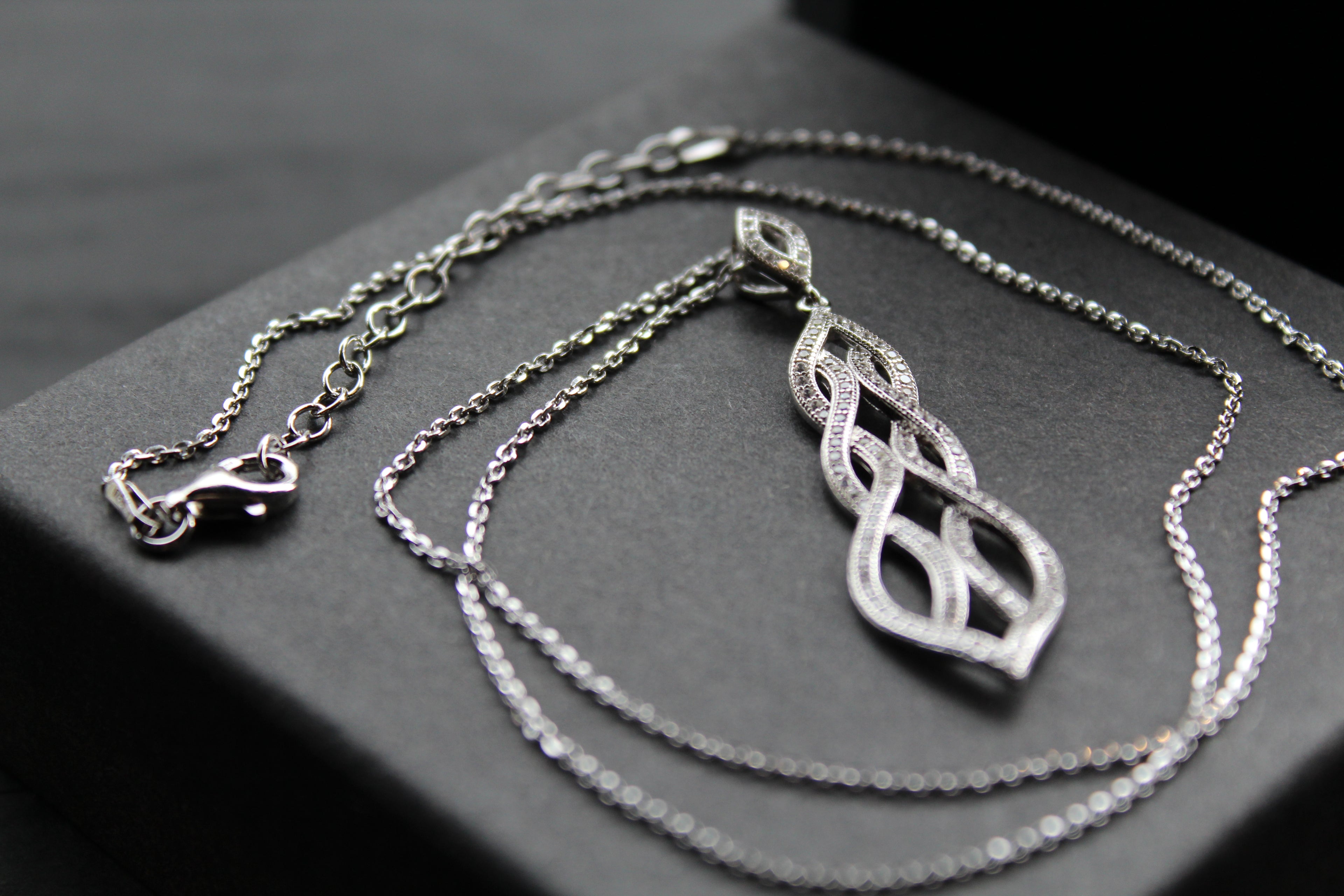 Silver & Clear Cubic Zirconia Lattice Teardrop with 16-18" Silver Chain