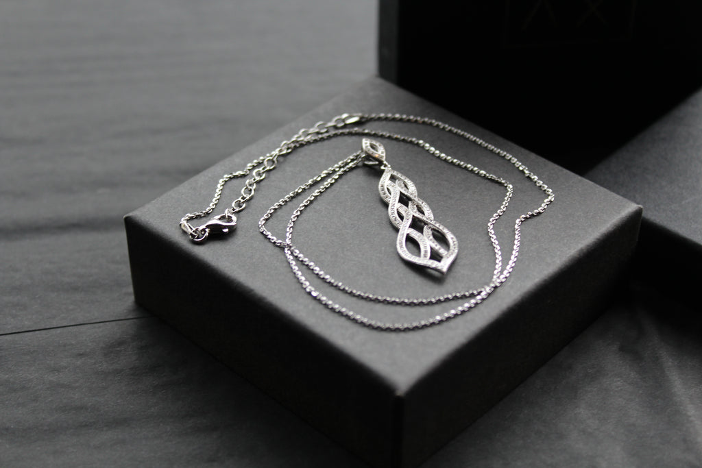 Silver & Clear Cubic Zirconia Lattice Teardrop with 16-18" Silver Chain