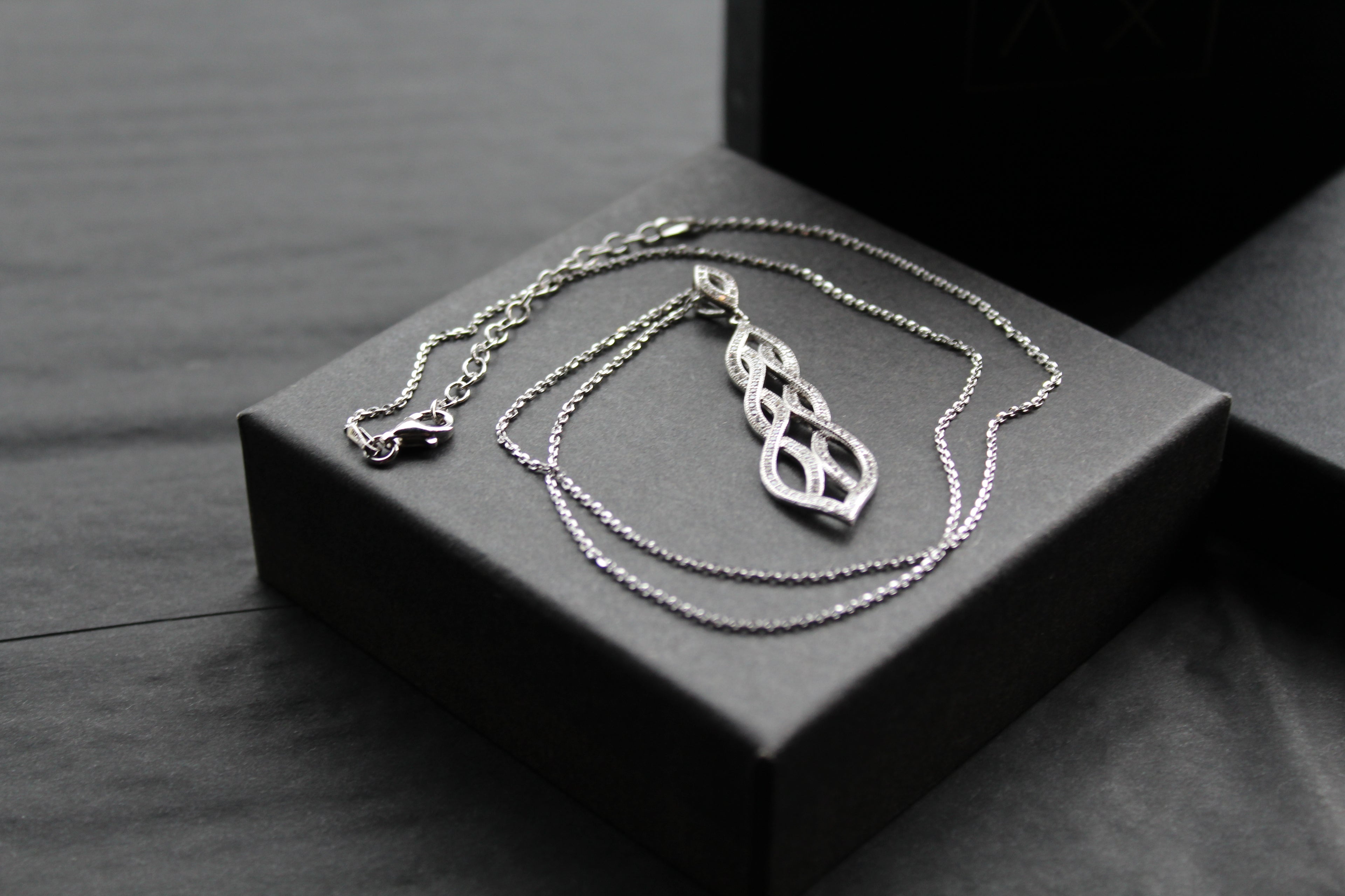Silver & Clear Cubic Zirconia Lattice Teardrop with 16-18" Silver Chain