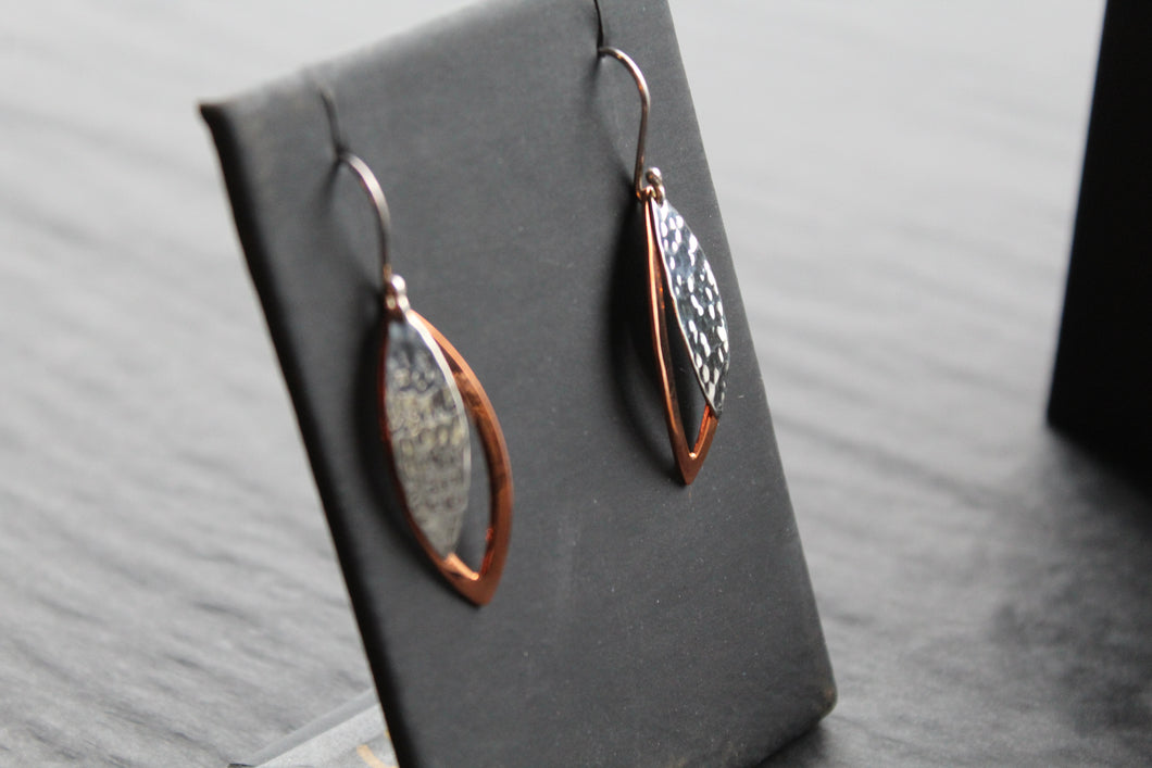 Silver & Copper Oval Open Leaves Earrings