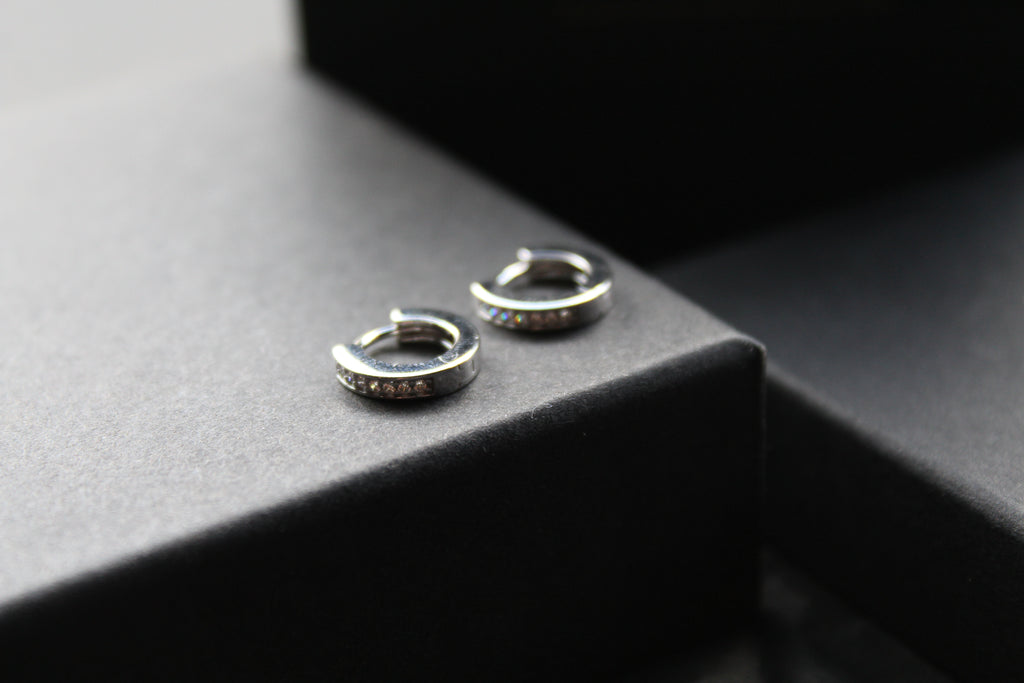 Silver & Cubic Zirconia Huggie Earrings