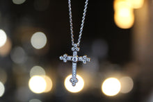 Load image into Gallery viewer, Silver, Gold &amp; Cubic Zirconia Cathedral Cross Necklace
