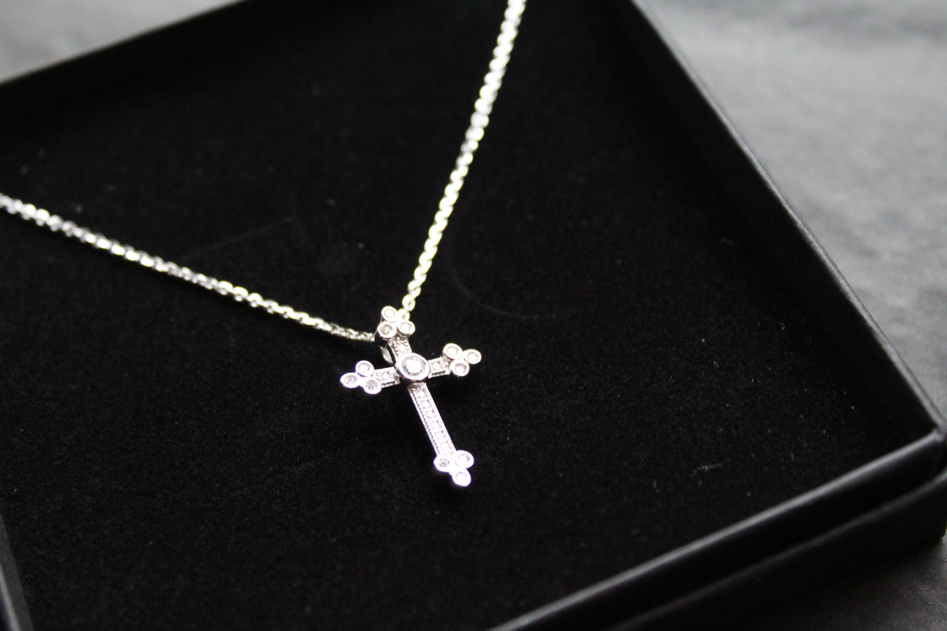 Silver, Gold & Cubic Zirconia Cathedral Cross Necklace