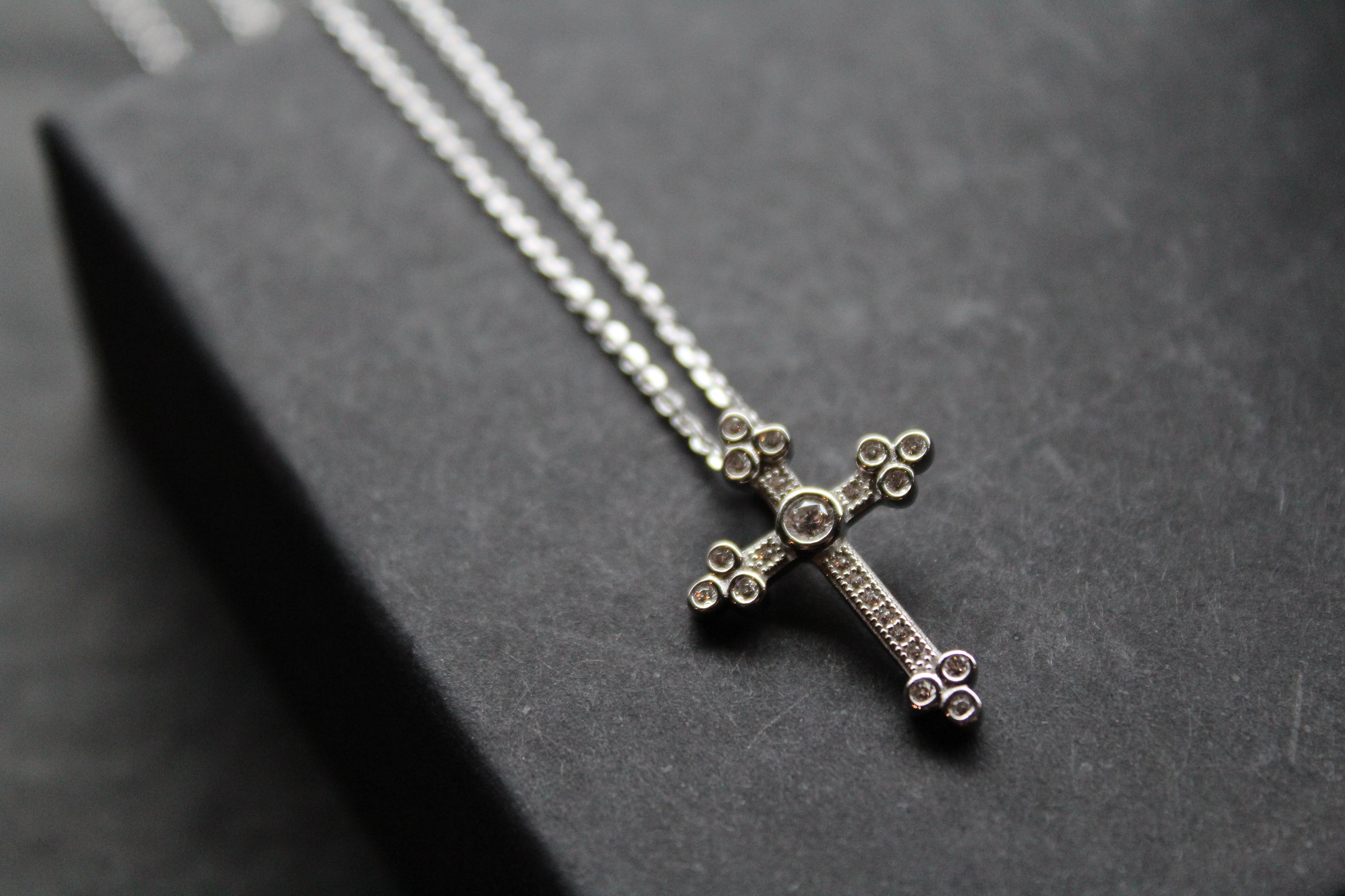 Silver, Gold & Cubic Zirconia Cathedral Cross Necklace