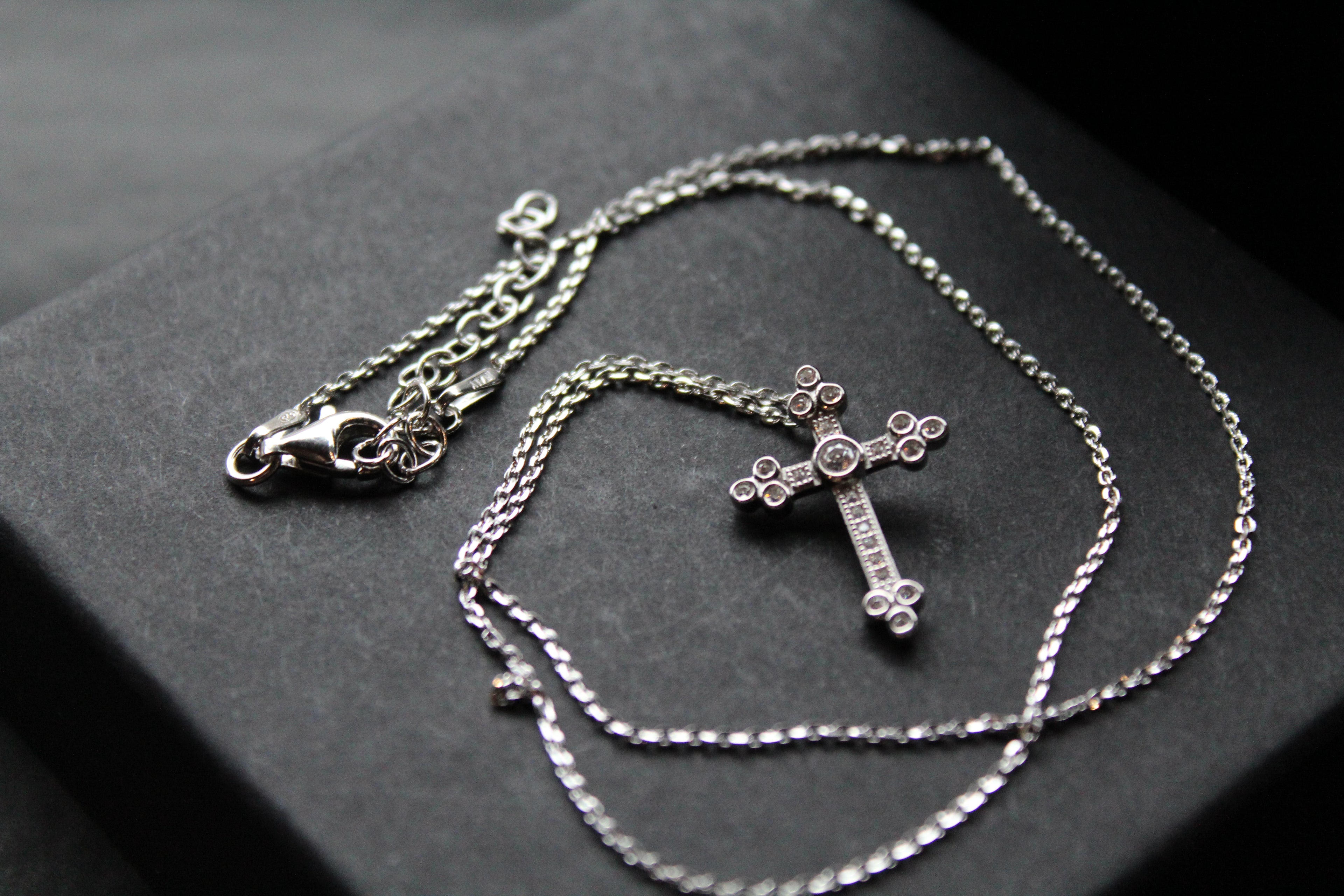Silver, Gold & Cubic Zirconia Cathedral Cross Necklace