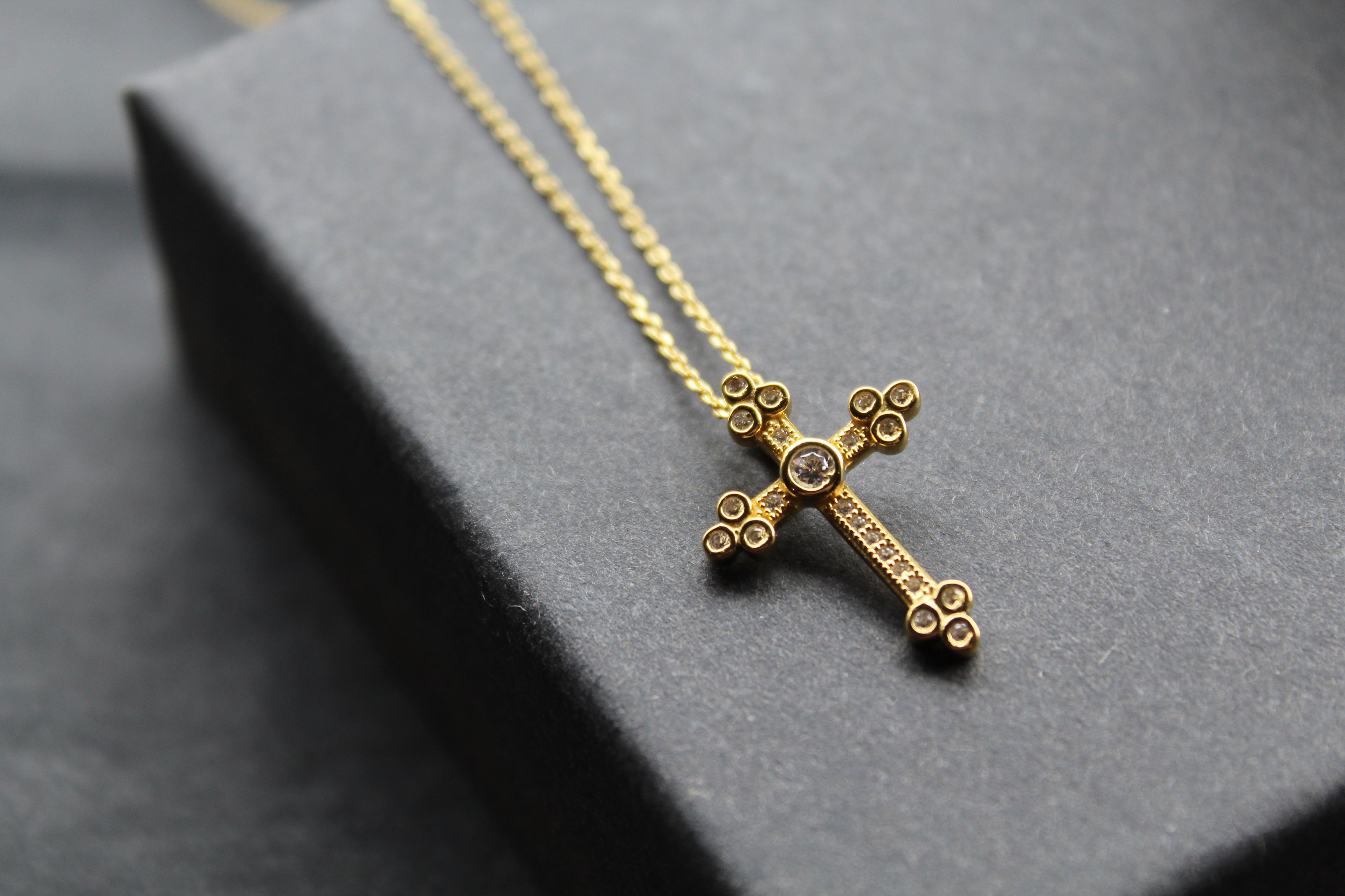 Silver, Gold & Cubic Zirconia Cathedral Cross Necklace