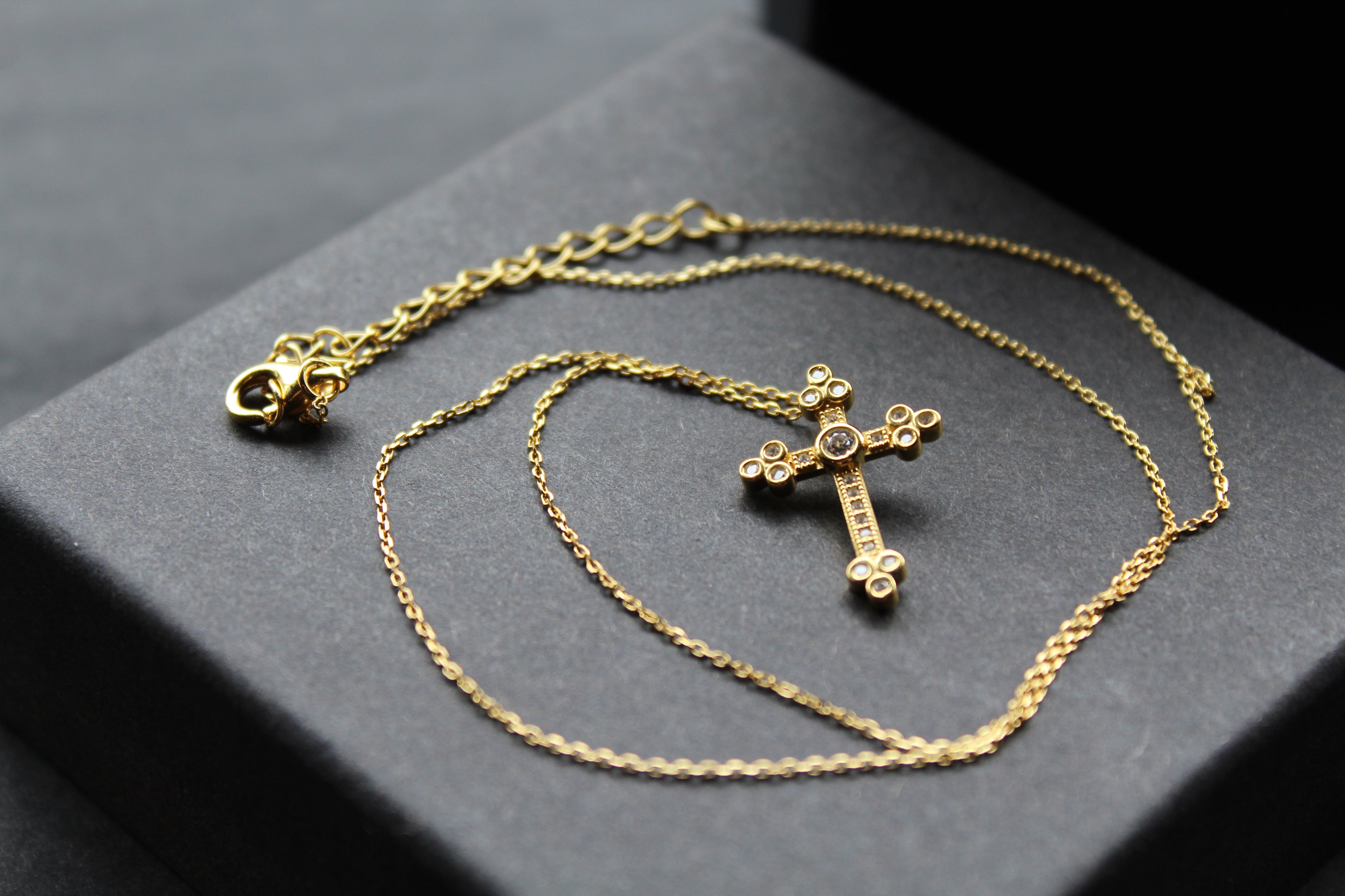 Silver, Gold & Cubic Zirconia Cathedral Cross Necklace