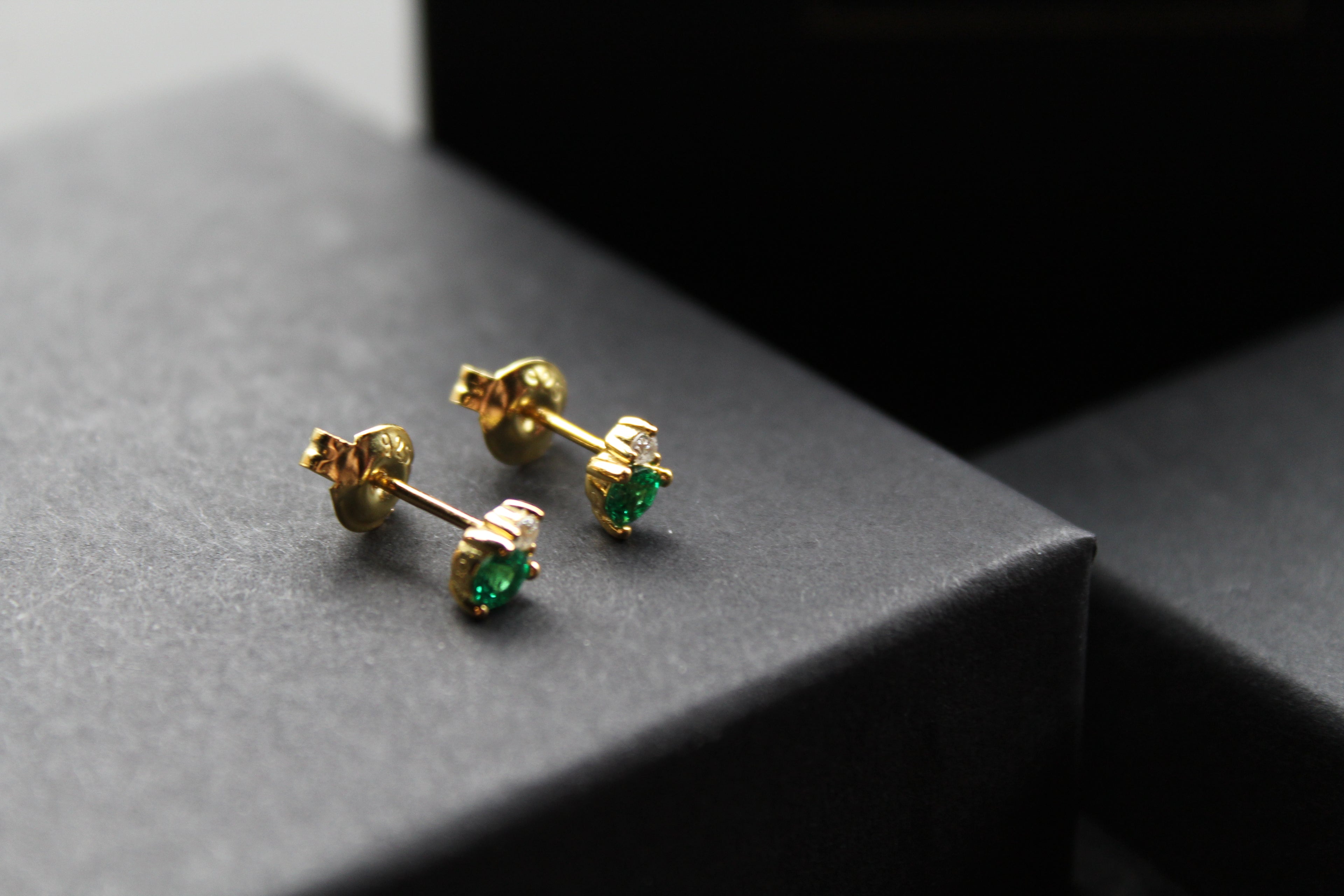 Silver, Gold & Emerald Cubic Zirconia Solitaire Stud Earrings