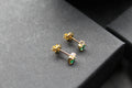 Silver, Gold & Emerald Cubic Zirconia Solitaire Stud Earrings
