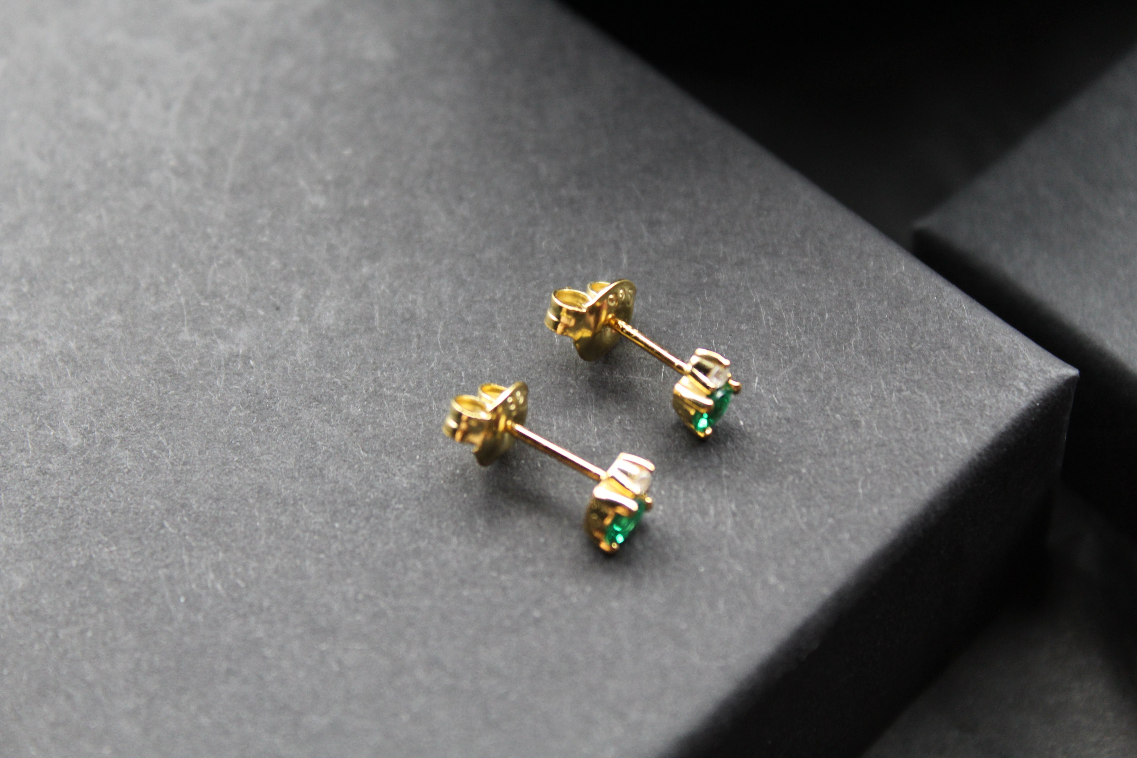 Silver, Gold & Emerald Cubic Zirconia Solitaire Stud Earrings