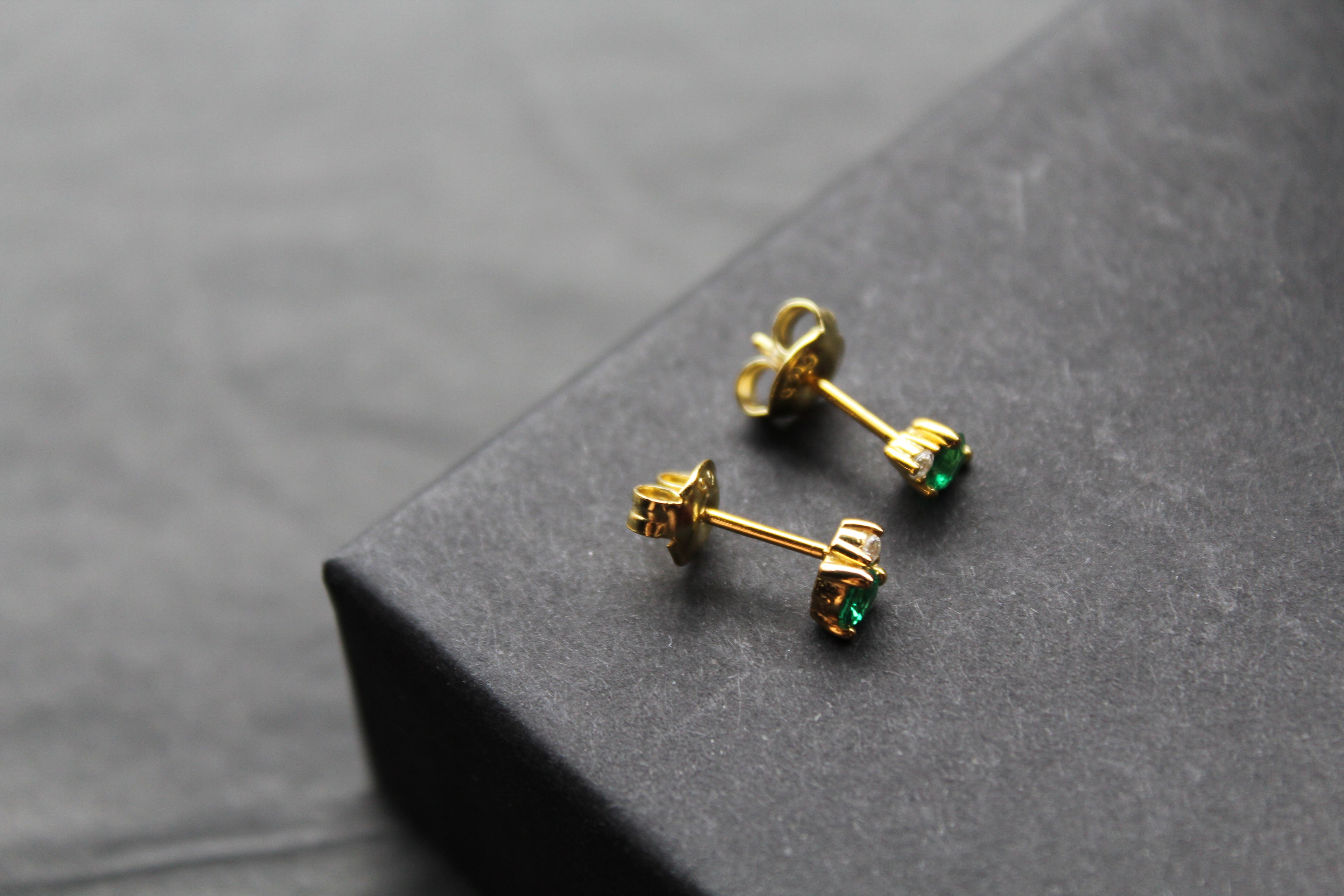 Silver, Gold & Emerald Cubic Zirconia Solitaire Stud Earrings