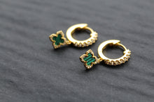 Load image into Gallery viewer, Silver, Gold &amp; Formed Malachite Vintage Flower Huggies
