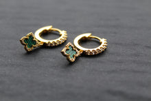 Load image into Gallery viewer, Silver, Gold &amp; Formed Malachite Vintage Flower Huggies
