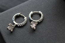 Load image into Gallery viewer, Silver &amp; Mother of Pearl Vintage Flower Huggies with Clear CZ stones
