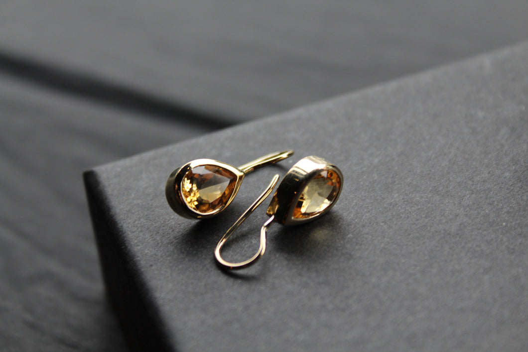 Silver with Gold Plate Drop Earrings with Golden Citrine