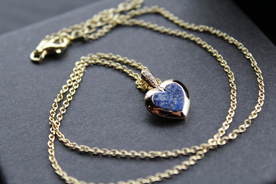 Silver with Gold Plate Lapis Heart Pendant