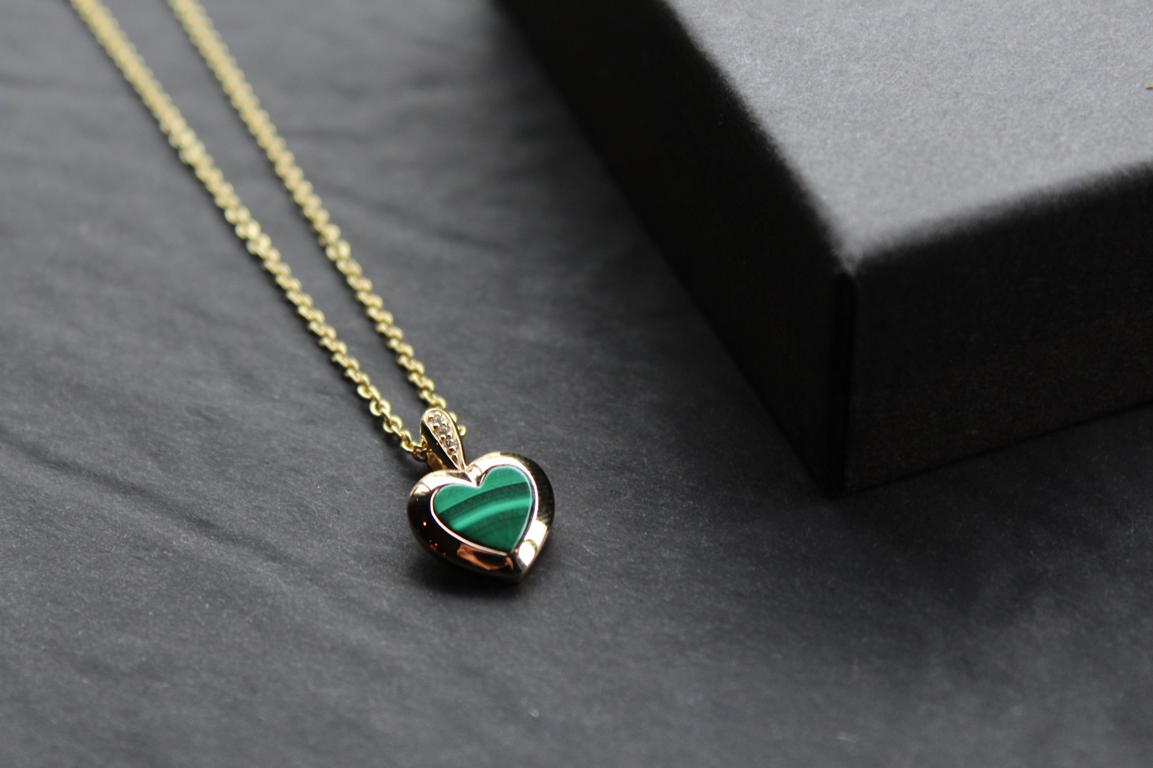 Silver with Gold Plate Malachite Heart Pendant