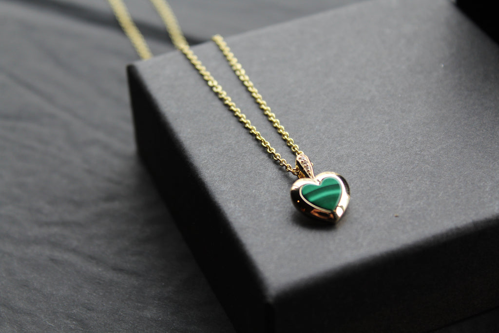 Silver with Gold Plate Malachite Heart Pendant