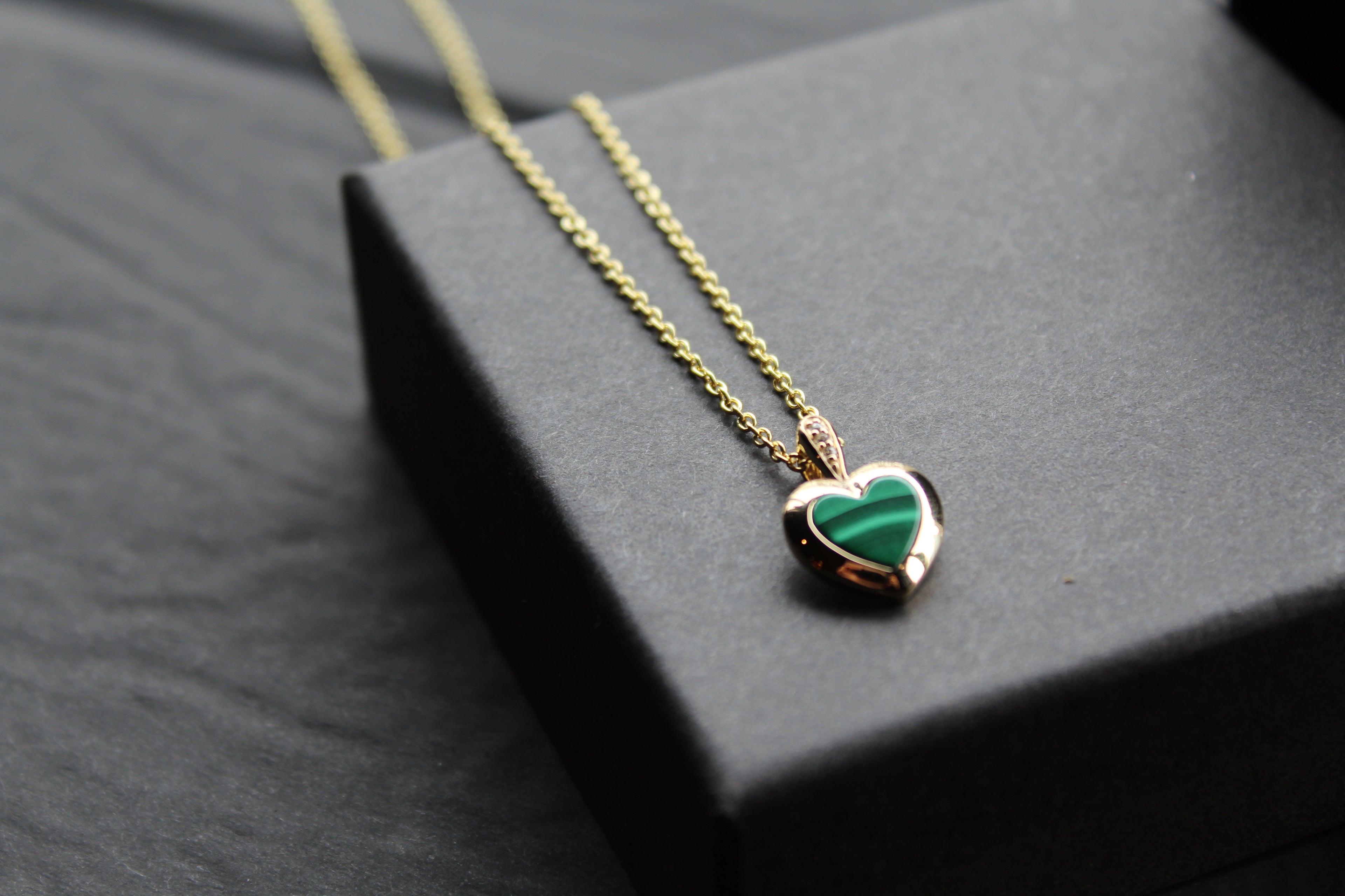 Silver with Gold Plate Malachite Heart Pendant