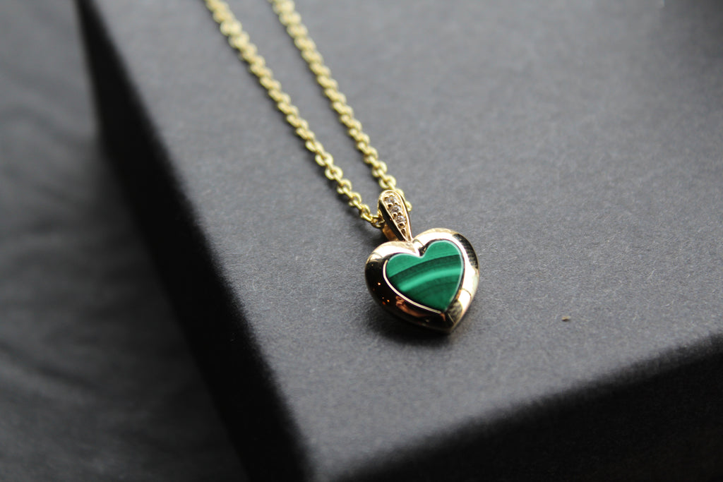 Silver with Gold Plate Malachite Heart Pendant