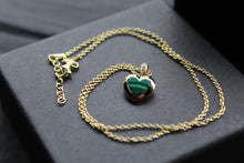 Load image into Gallery viewer, Silver with Gold Plate Malachite Heart Pendant
