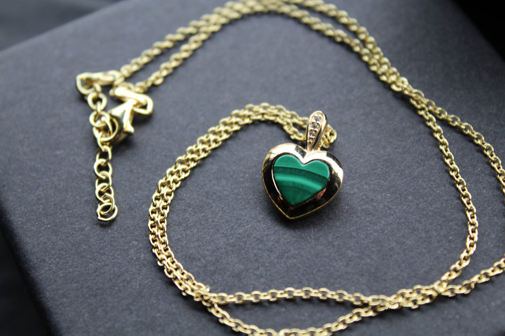 Silver with Gold Plate Malachite Heart Pendant