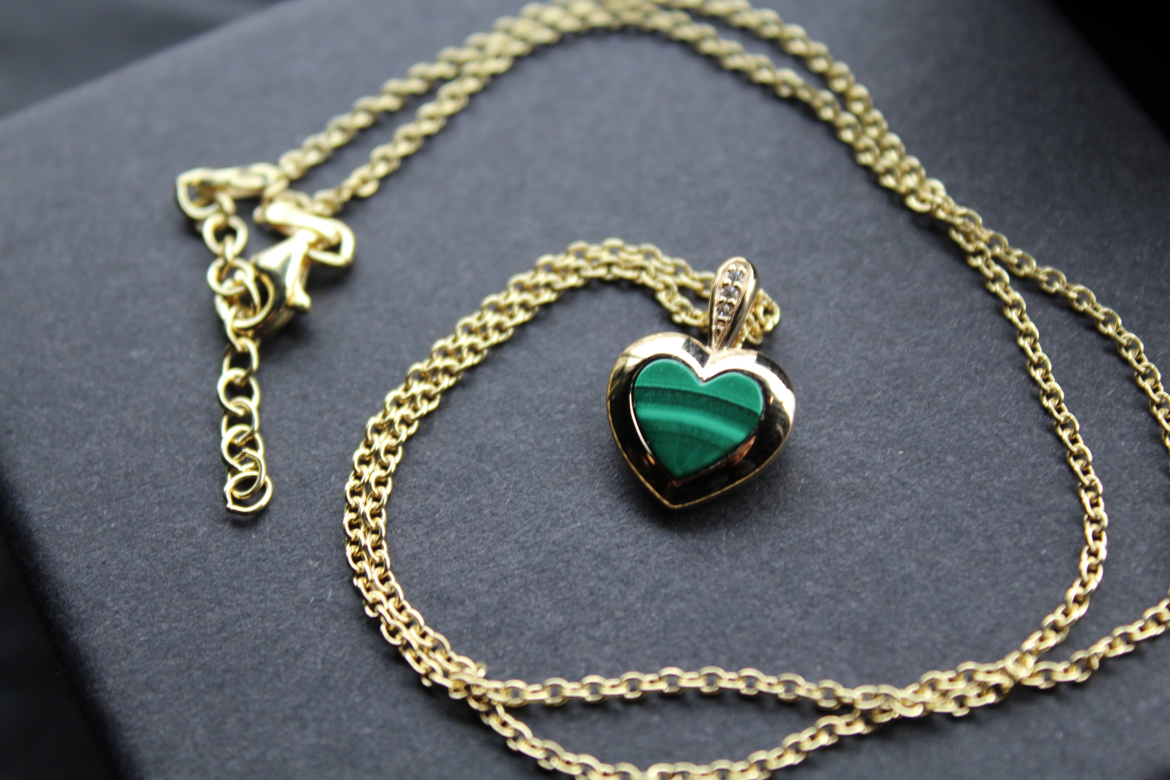 Silver with Gold Plate Malachite Heart Pendant