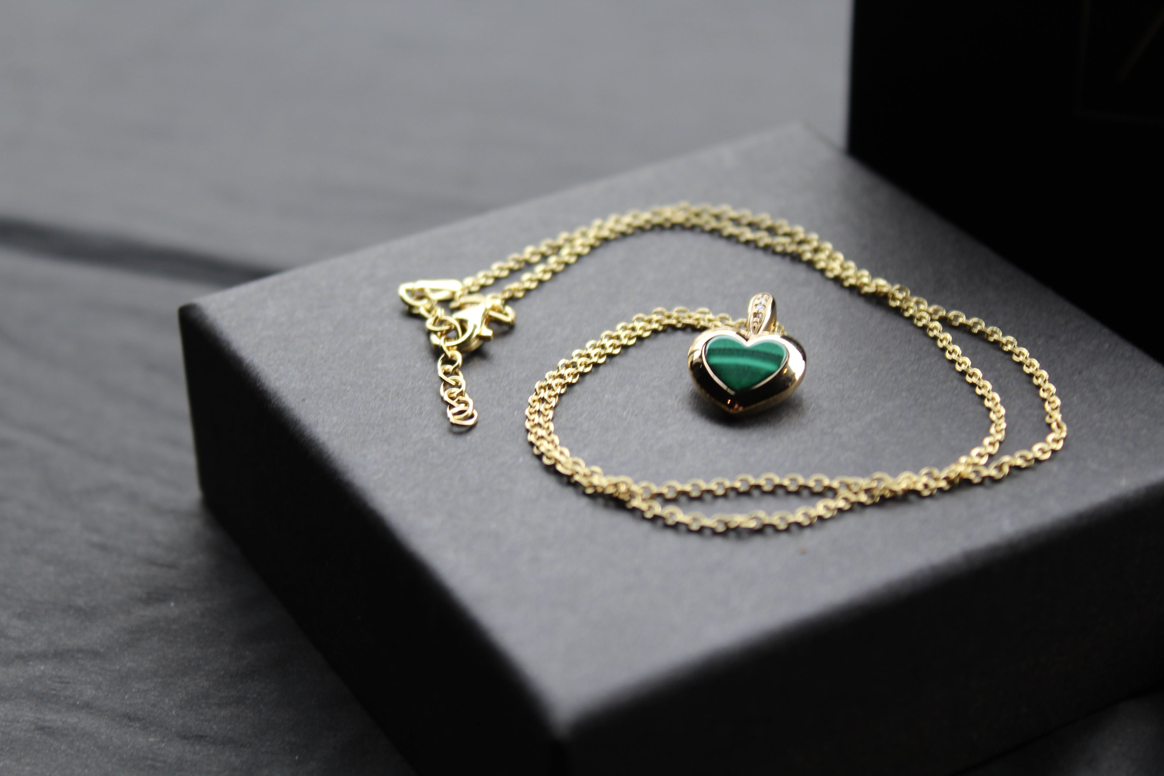Silver with Gold Plate Malachite Heart Pendant