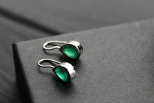 Load image into Gallery viewer, Silver with Rhodium Plate Drop Earrings with Green Onyx
