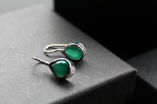 Load image into Gallery viewer, Silver with Rhodium Plate Drop Earrings with Green Onyx
