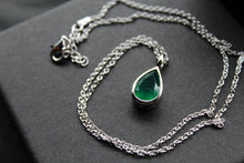 Load image into Gallery viewer, Silver with Rhodium Plate Necklace with Green Onyx
