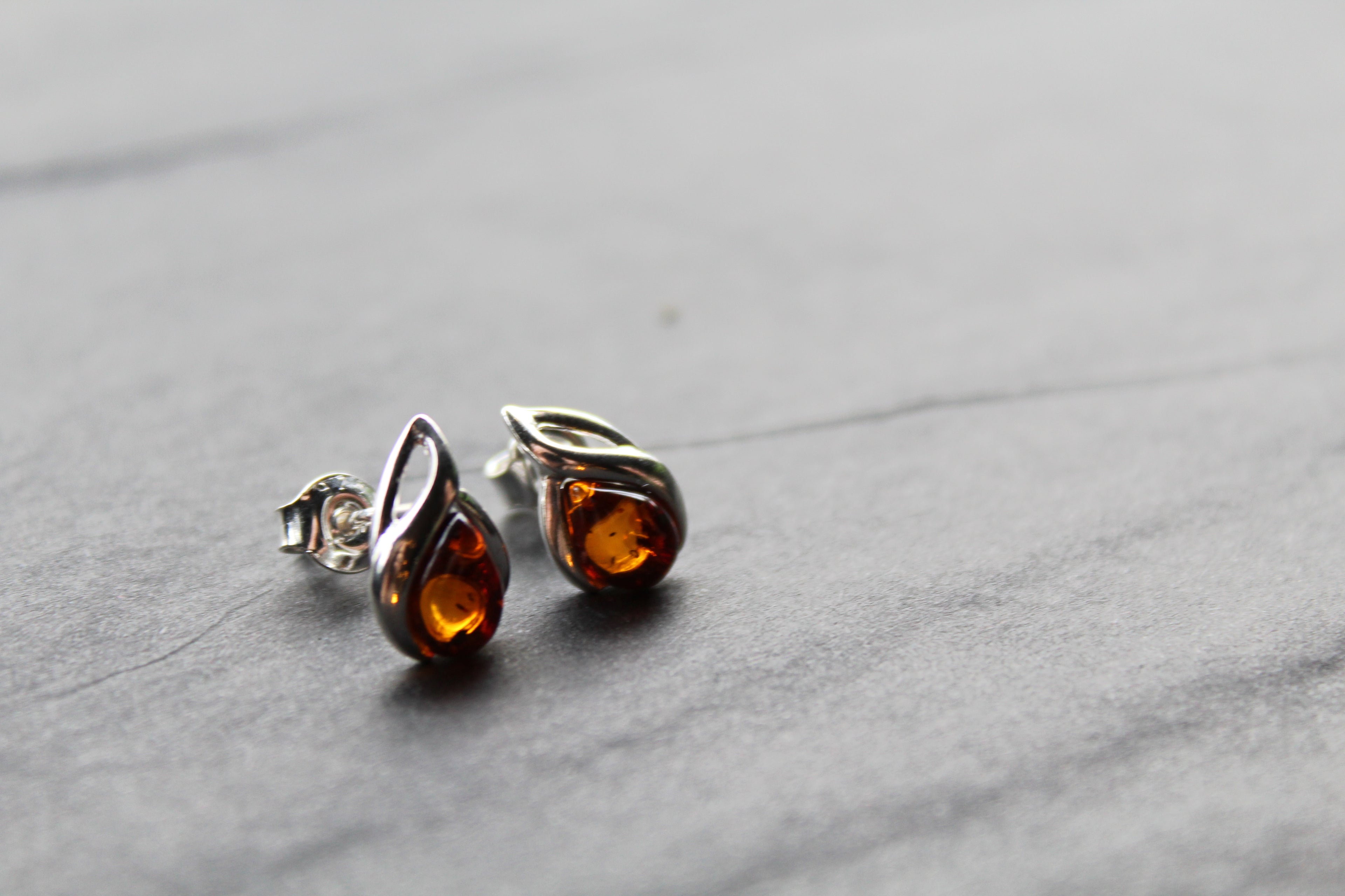 Small Amber Abstract Teardrop Studs