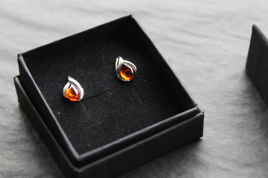 Small Amber Abstract Teardrop Studs