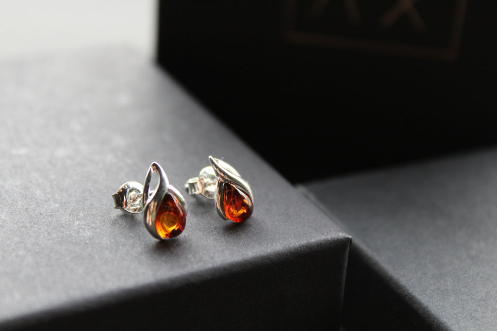 Small Amber Abstract Teardrop Studs