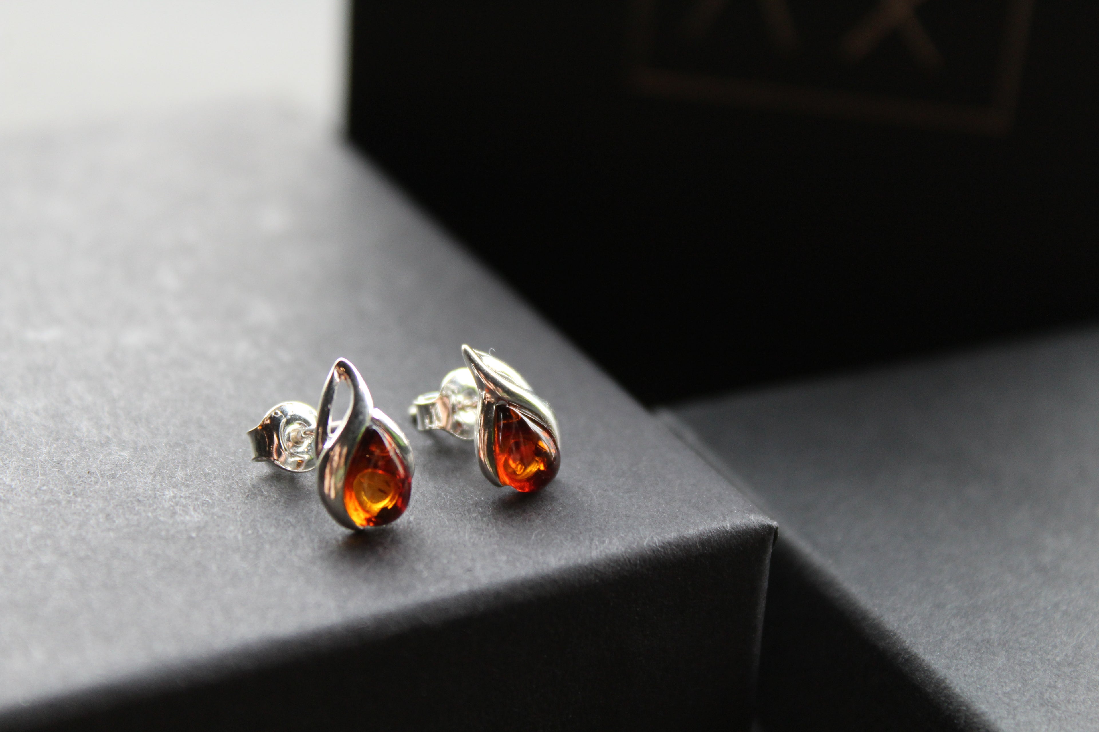 Small Amber Abstract Teardrop Studs
