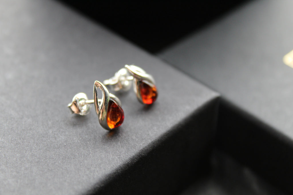 Small Amber Abstract Teardrop Studs