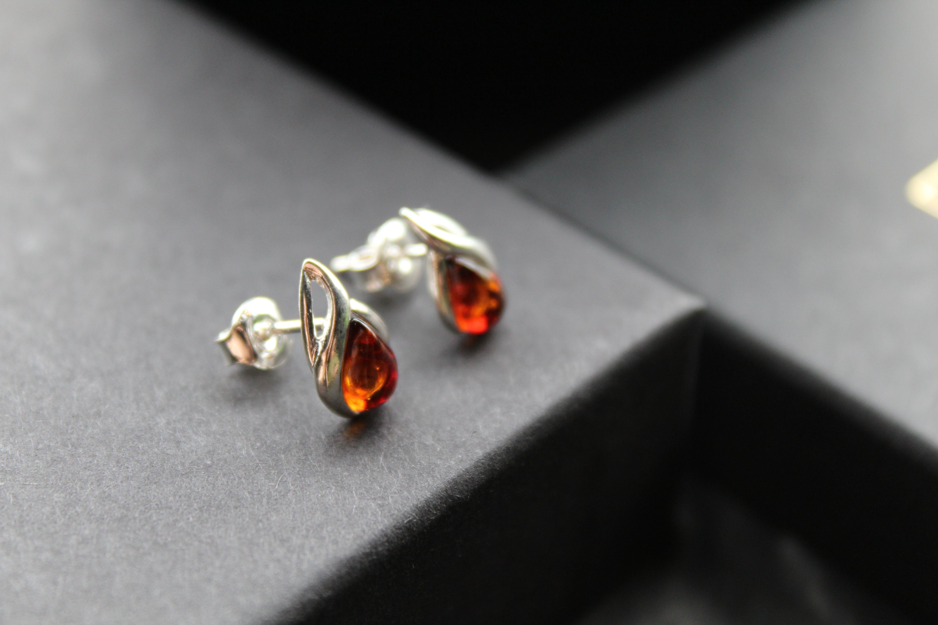 Small Amber Abstract Teardrop Studs