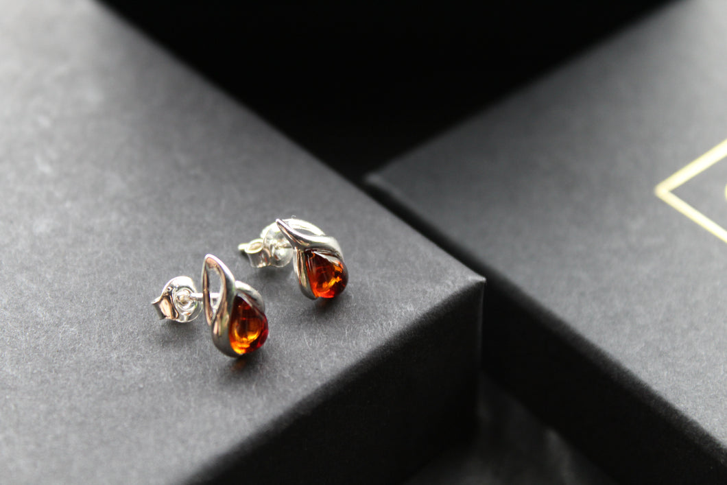 Small Amber Abstract Teardrop Studs