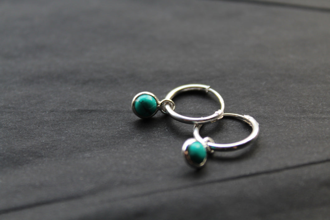 Small Hoops with Turquoise Charms