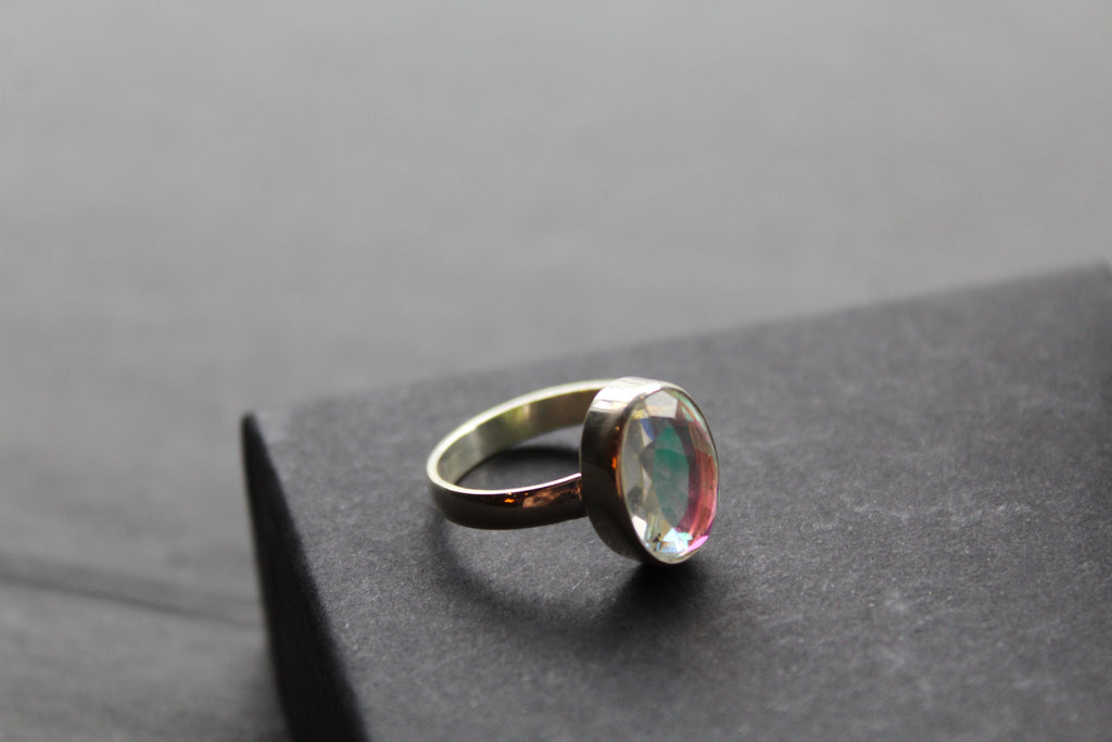 Small Oval Mystic Mercury Mist Topaz Ring