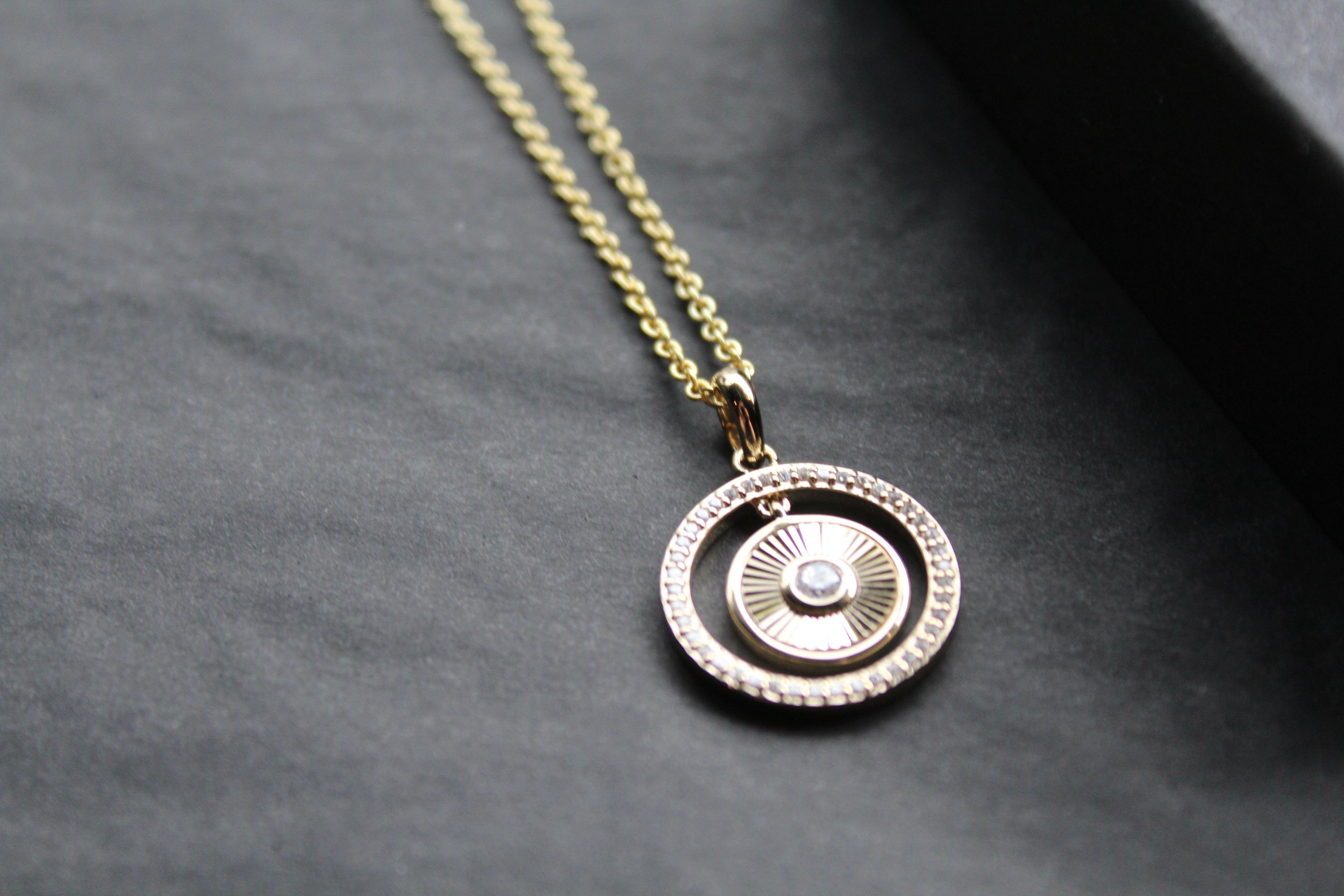 Small Sunburst Circle with Cubic Zirconia Halo Surround