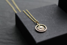 Load image into Gallery viewer, Small Sunburst Circle with Cubic Zirconia Halo Surround
