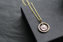 Load image into Gallery viewer, Small Sunburst Circle with Cubic Zirconia Halo Surround
