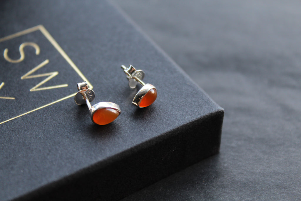 Small Teardrop Carnelian Studs