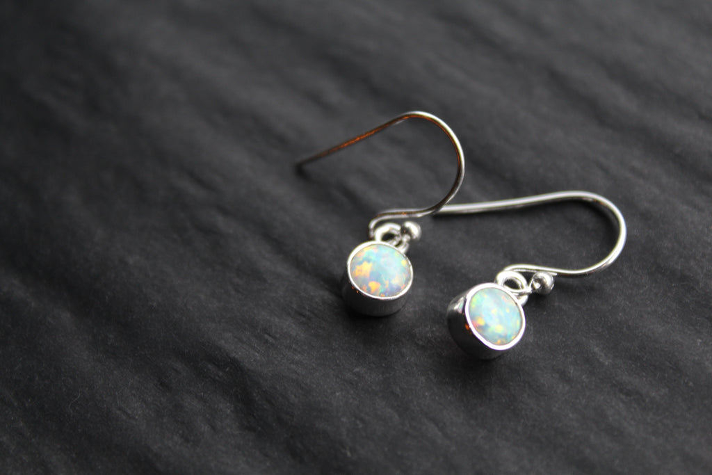 Small White Opal Round Earrings