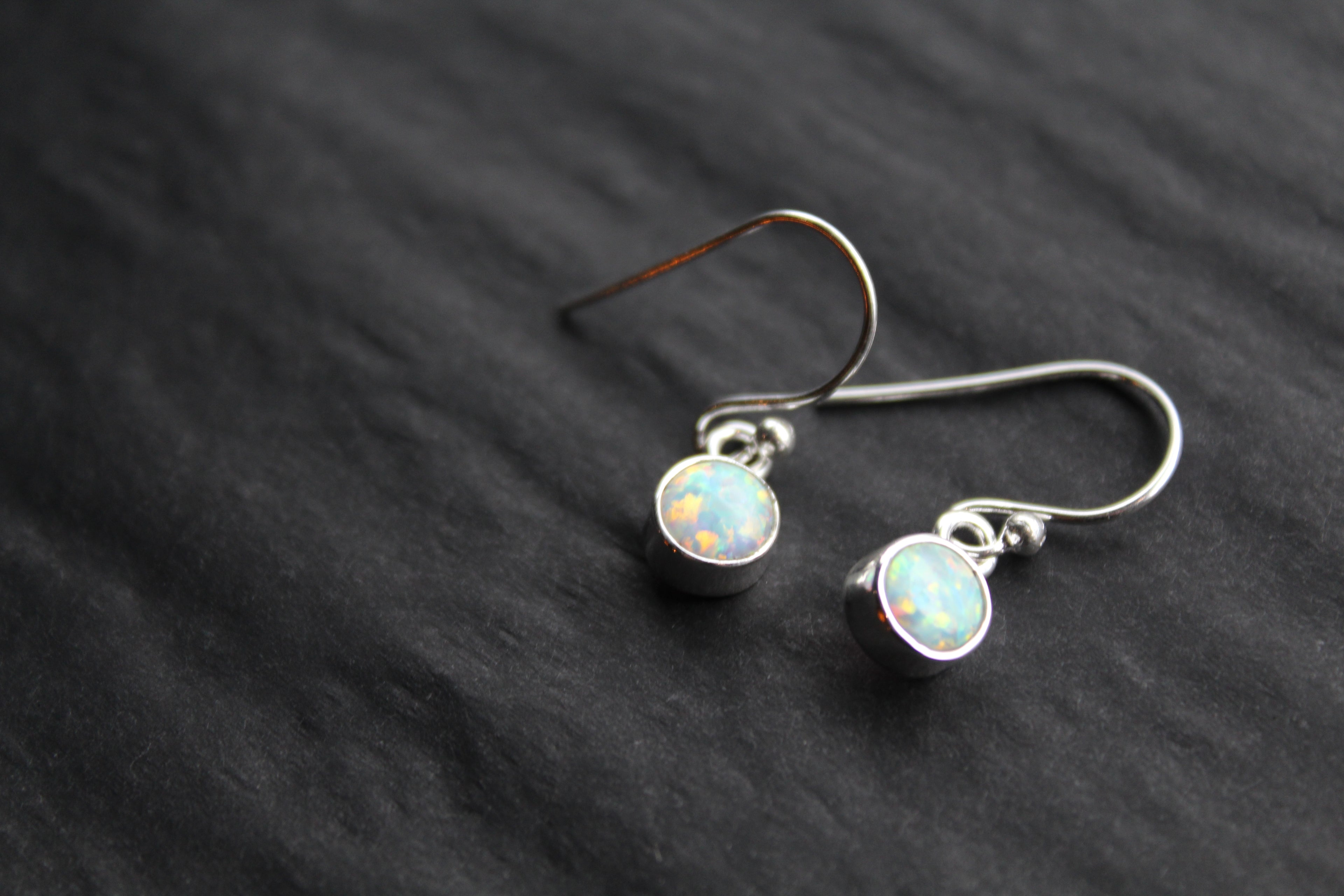 Small White Opal Round Earrings