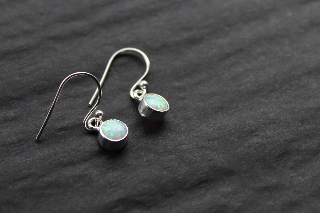 Small White Opal Round Earrings