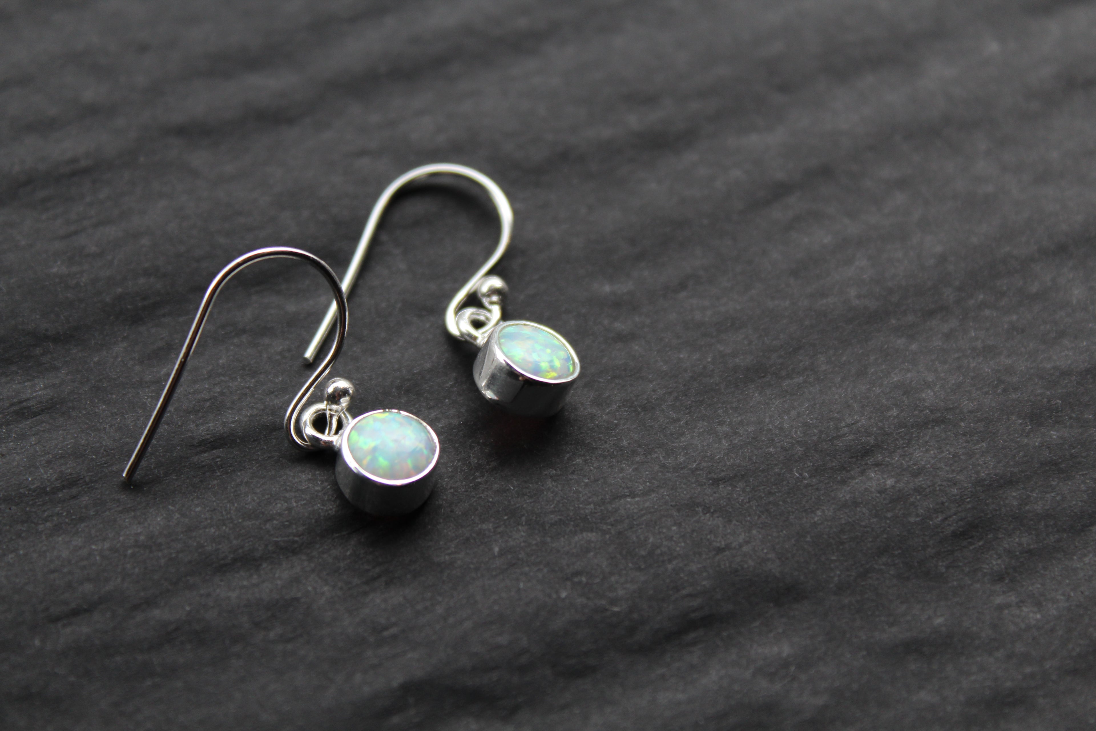 Small White Opal Round Earrings